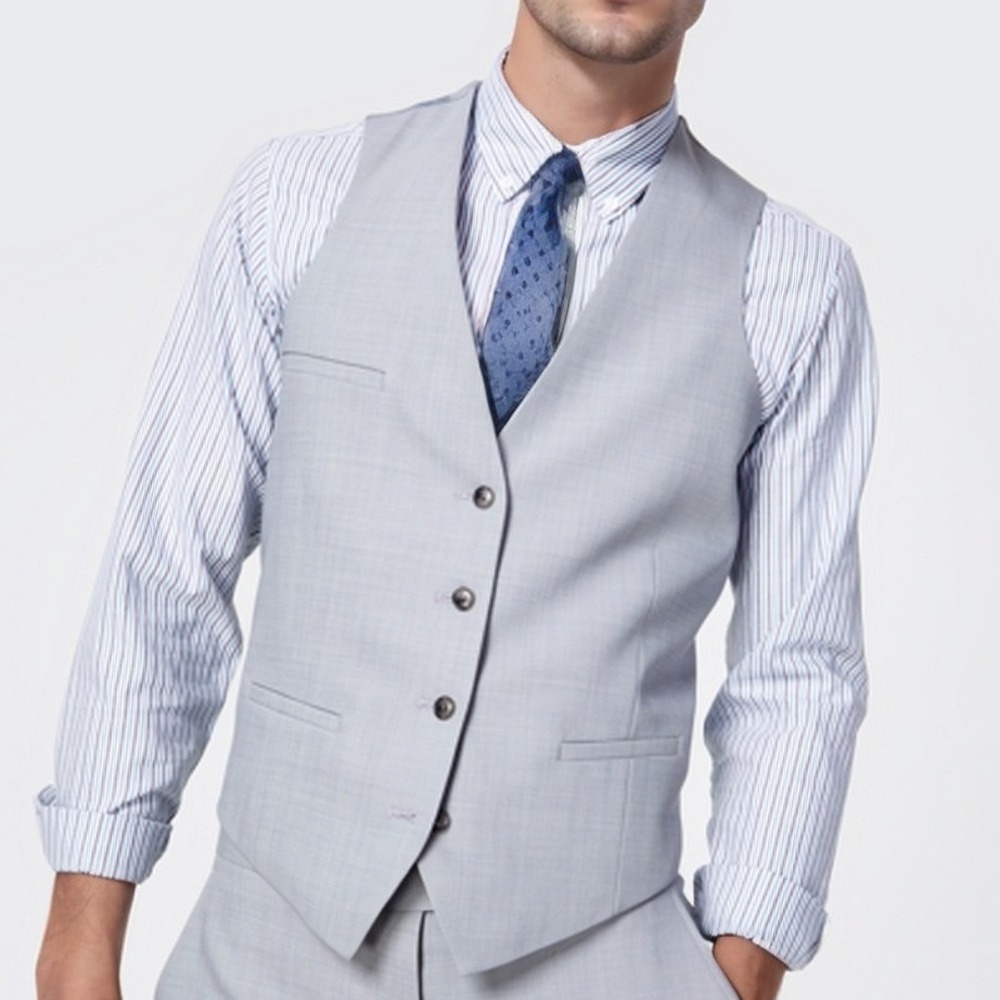 Bar III Men Suit Vest Large Light Grey Slim Fit Sharkskin Tailored Luxury NWT
